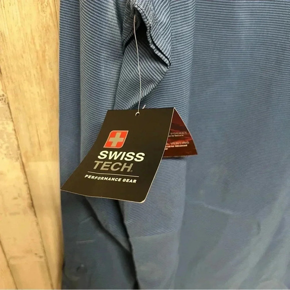 Swiss Tech Long Sleeve Nylon Blend Button Up Shirt Blue XL Outdoors Performance - Picture 6 of 7